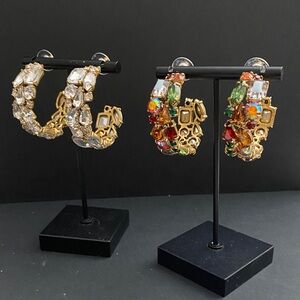 J. Crew Gold Earrings with Clear and Multicolor Crystals 2pairs-clear and mult